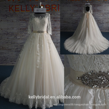 KB17287 Latest New Design Long Sleeves Wedding Gowns Puffy A Line Skirt Wedding Dress High Quality Lace Applique Bridal Gowns